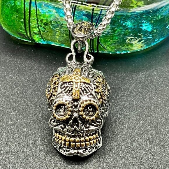 Day of the Dead Sugar Skull Cross Necklace / Pendant #863 - Picture 3 of 11